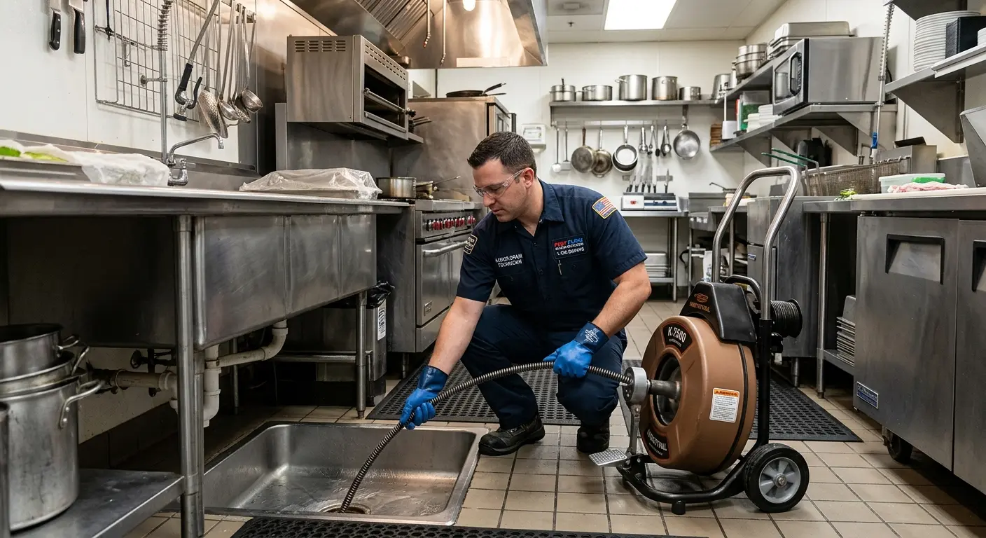 Commercial drain cleaning service in a restaurant kitchen in Allen Park